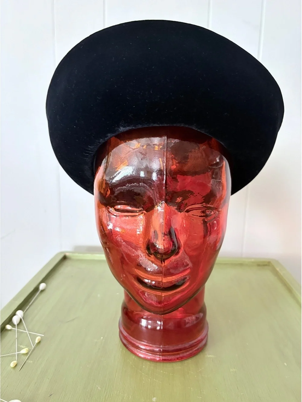 Vintage Black Velvet Valerie Modes Hat with Mesh Detail